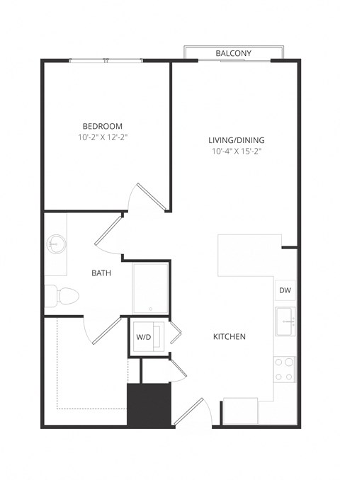 Floor plan for 1 bed, 1 bath, 660 sqft